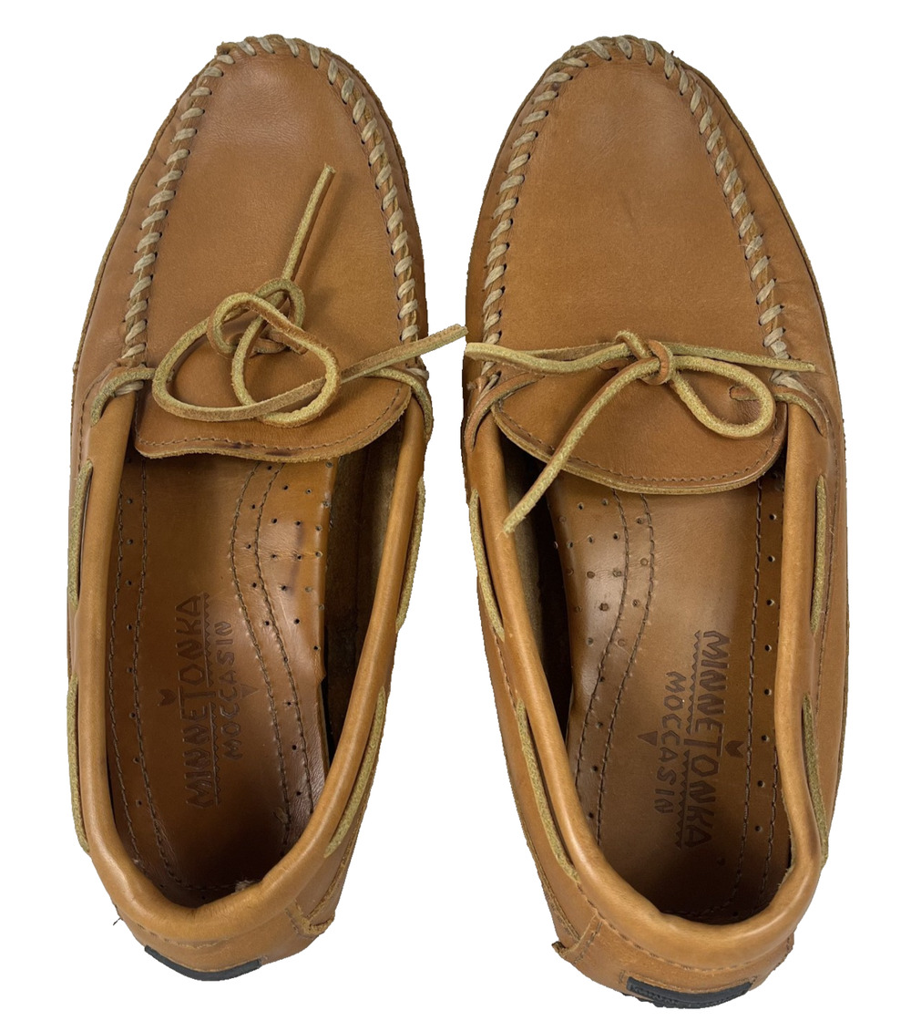 Minnetonka Moccasins Men's Leather Slip-on Shoes 10 Brown Double Bottom Driver